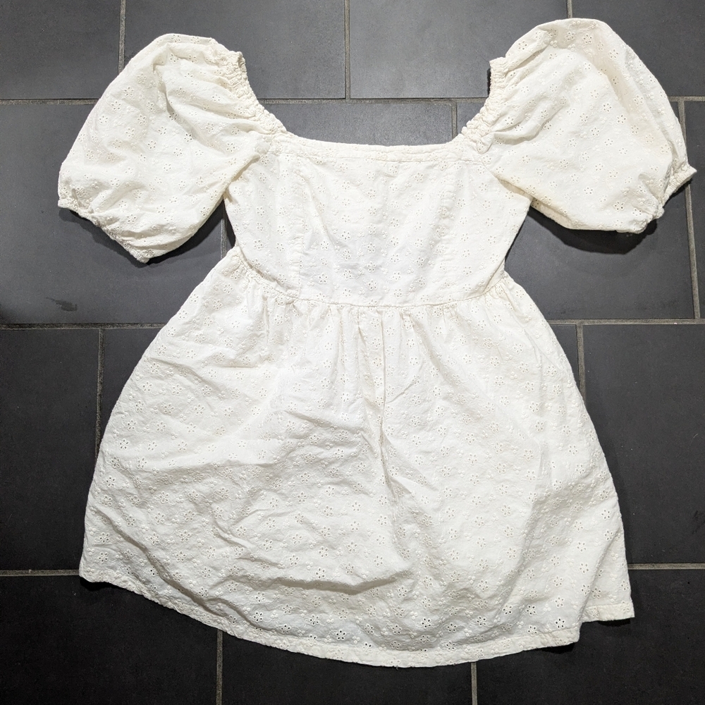 white puff sleeve eyelet dress